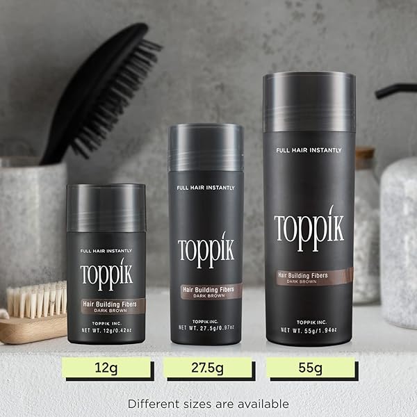 TOPPIK HAIR BUILDING FIBERS, DARK BROWN, 27.5G, FILL IN FINE OR THINNING HAIR, INSTANTLY THICKER, FULLER LOOKING HAIR, 9 SHADES FOR MEN AND WOMEN , 0.97 OZ (PACK OF 1)