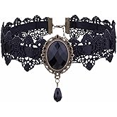 Punk Lace Choker Necklace Gothic Handmade Black Lace Lolita Chic Colorful Crystal Rhinestone Victorian Vampire Collar Necklace for Women Goth Halloween Cosplay Rock Party Christmas Wedding Fashion Jewelry