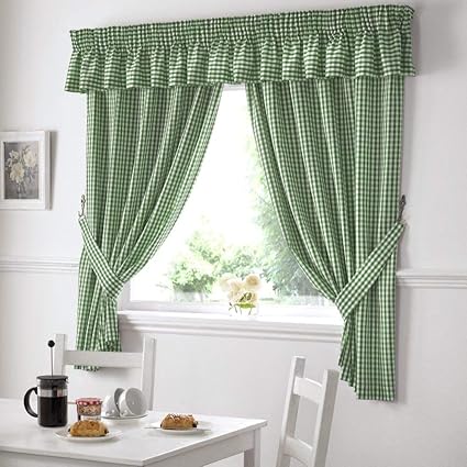 Amazon Com Gingham Check Green White Kitchen Curtains Drapes W46