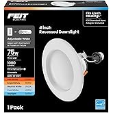 Feit Electric Enhance 4in LED Recessed Downlight, 75W Equivalent, 1000 Lumens, Dimmable, Adjustable White Color Temperature, Fits Most 4-Inch Housings, 90+ CRI, 50,000-Hour Lifetime, LEDR4XHO/6WYCA