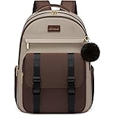 LOVEVOOK School Backpack for Teen Girls, Cute Student Backpack Purse Kid Bookbag for 14-16 Teenage, Back to School Backpacks Fit 15.6 Inch Laptop, Large College Travel Bag, Apricot-coffee-black