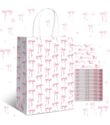 24 Bolsas De Regalo De Papel Rosa Con Cinta De Lazo