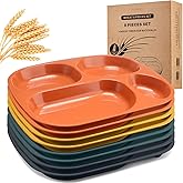Vesici 8 Pcs 9'' Unbreakable Divided Plates Food Separator Dinner Plates Reusable Compartment Lunch Trays Dishwasher Microwave Safe(Yellow, Orange, Dark Green, Navy Blue)