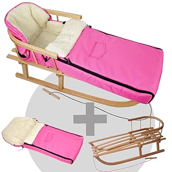 Bambini Mundo nevera Oferta de madera trineo con respaldo y cuerda ...