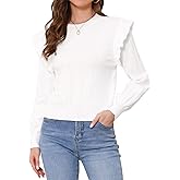 Allegra K Cropped Sweaters for Women Crew Neck Cute Ruffle Long Sleeve Knit Pullover Tops Casual Fall Sweaters 2025