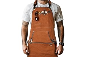 LEATHER VILLAGE Work Apron– Heavy Duty Apron for Men with Tool Pockets for Woodworkers, Blacksmiths & Carpenters (Size M–XXL)