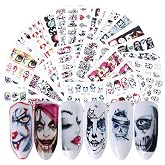 Halloween Nail Stickers Day of the Dead Water Transfer Nail Decals 24 Sheets Skull Ghost Eye Hulk Clown Witch Nail Art Stickers for Halloween Party Supply Fingernails Toenails Decorations
