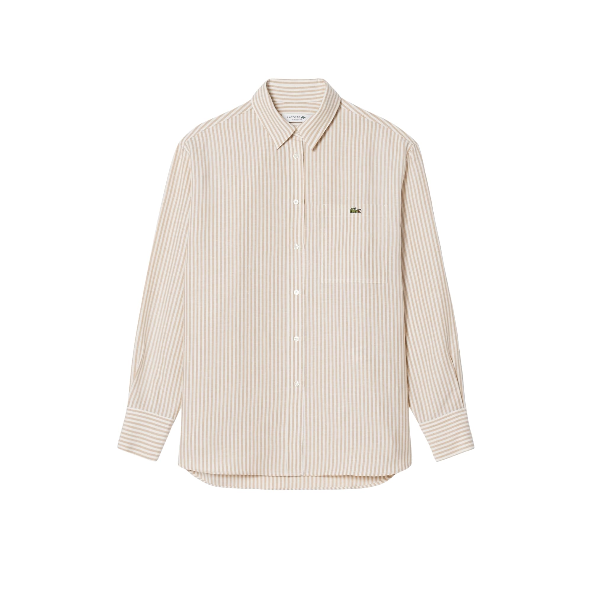 Lacoste Women’s Oversized Linen Blend Shirt, Lionne/Flour, 4
