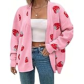 SECRETEYARD Women's Plus Size Strawberry Floral Print Long Sleeve Open Front Knit Cardigan Sweater