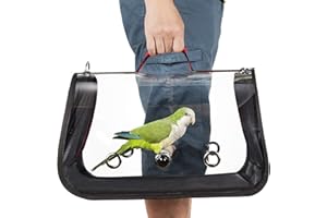 Colorday Lightweight Bird Carrier for Travelers, Bird Travel cage with Parrot Feeder Cups & Standing Perch and Tracy (Medium 16 x 9 x 11, Red) Patented Product