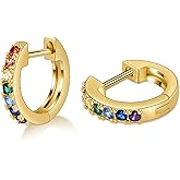 Gacimy Gold Huggie Earrings for Women 14K Real Gold Plated with Multi-Color Cubic Zirconia, 1/2 Inch Small Gold Hoop Earrings Cartilage Ear Cuffs for Women