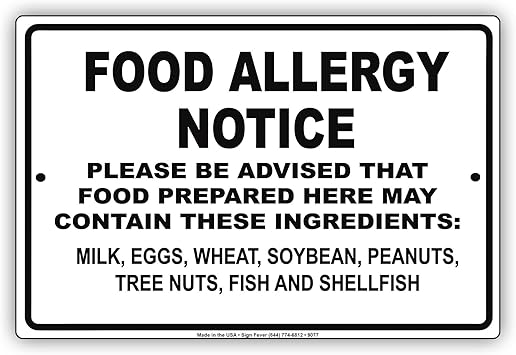 Food Allergy Notice Warning May Contain Milk, Eggs, Wheat, Soybean ...