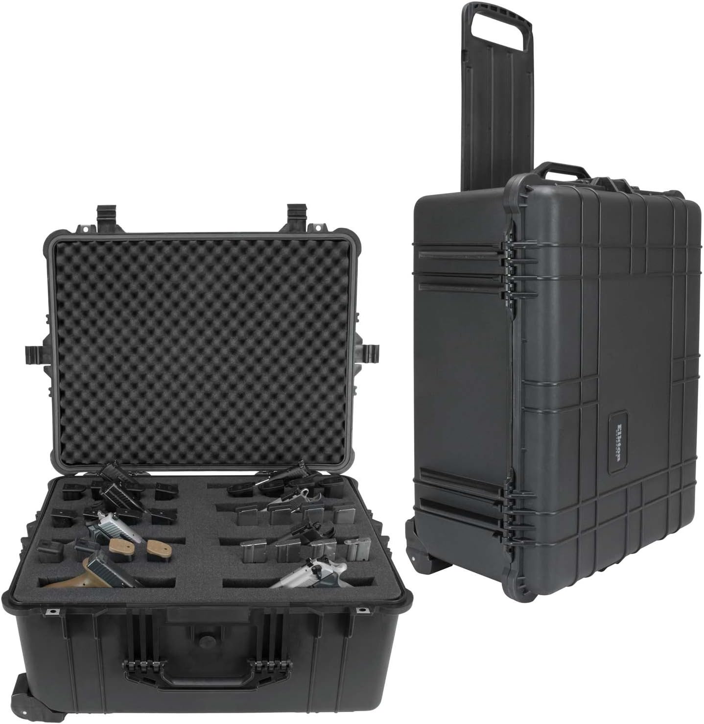 Elkton Outdoors Hard Gun Case Retractable Handle & Wheels I Foam Padded