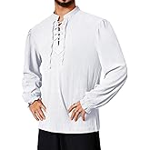 Runcati Mens Medieval Pirate Shirt Viking Renaissance Lace Up Long Sleeve Gothic Halloween Victorian Costume Tops