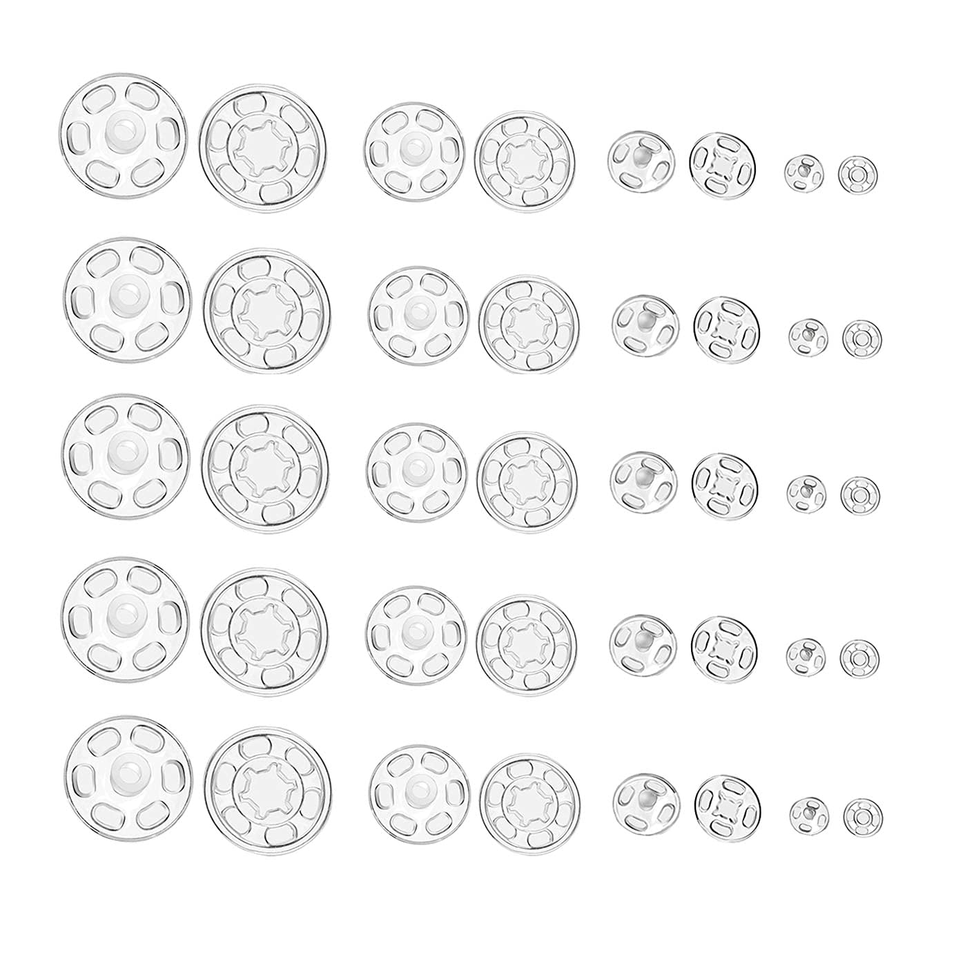 CHMYY 100 Pairs of Transparent Round Plastic Buttons for Sewing Shirts, Clothes, Invisible Buttons, 7.5 mm, 11.5 mm, 15 mm, 20 mm
