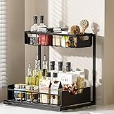 Ceetug Under Kitchen Sink Organizers and Storage Pull Out 2 Tier Metal Bathroom Cabinet Organizer (Black, 1 Pack)
