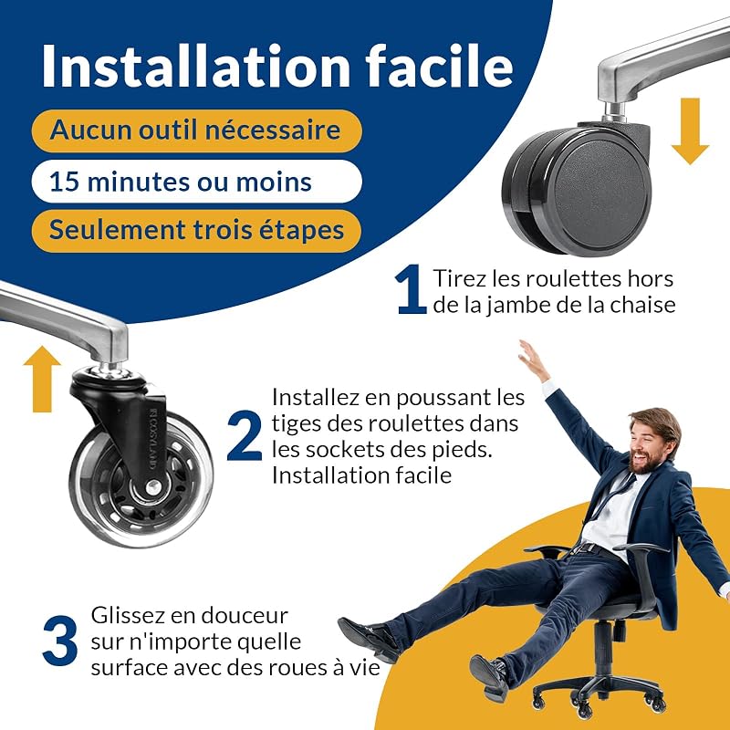 5PCS Roulette Chaise Bureau – 11x22mm Roulettes Chaise de Bureau