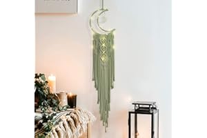 ANROYE Boho Macrame Woven Wall Hanging, Crochet Crescent Moon Star Dream Catcher with Long Tassel- White Cotton Handmade Bohemian Home Decor Nursery Decoration Art for Kids Bedroom Dorm Room