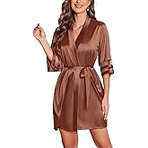 Ekouaer Women's Satin Robe Silk Kimono Bathrobe Bridesmaid Wedding Bridal Party Robes 3/4 Bell Sleeve Sleepwear S-XXL