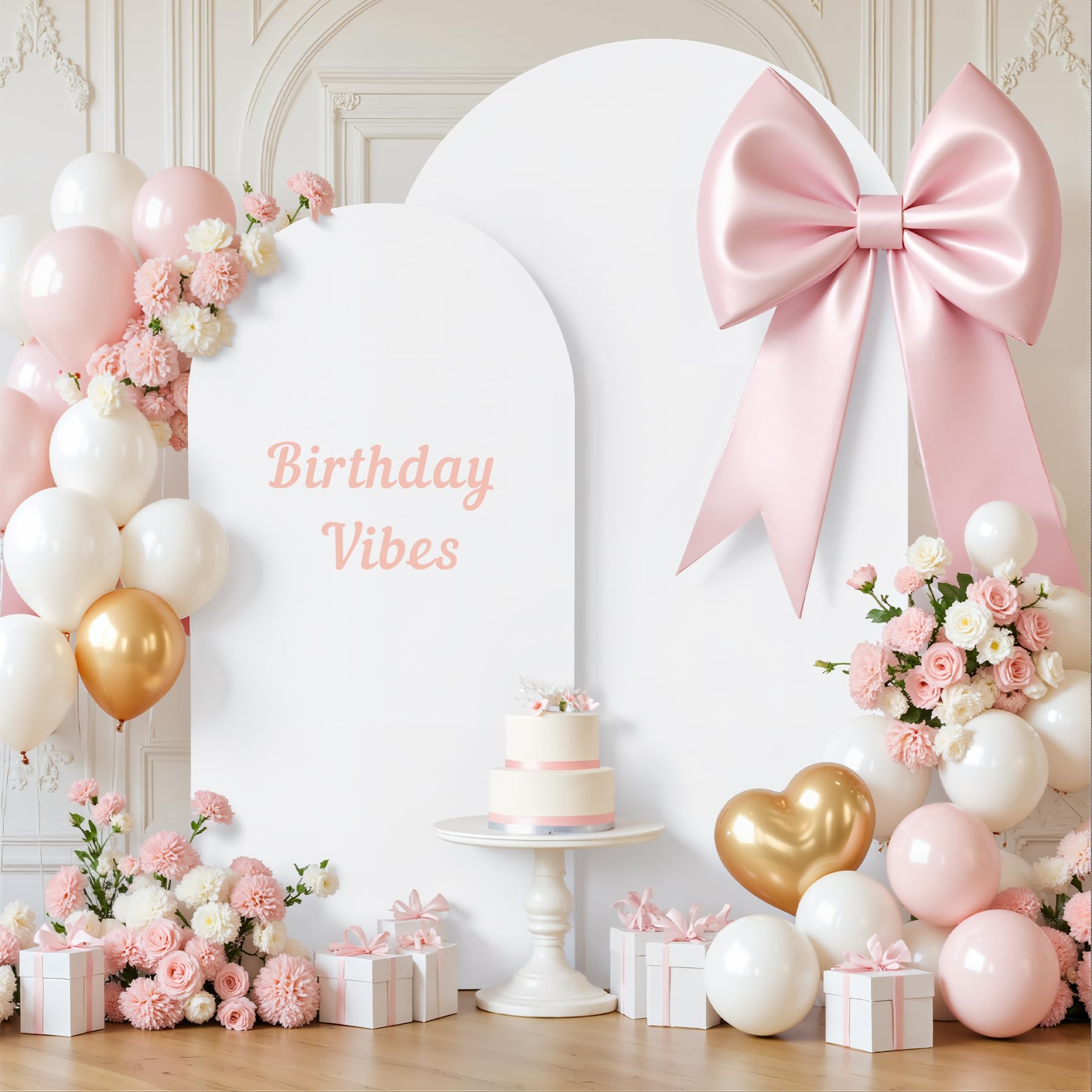 Photo 1 of White Arch Backdrop Cover for Wedding, Set of 2 Stretchy Spandex Fitted Arch Stand Cover for Baby Shower, Birthday Party Decor, Chiara Backdrop Cover with Double-Sided Design(7.2FT 6FT, White)