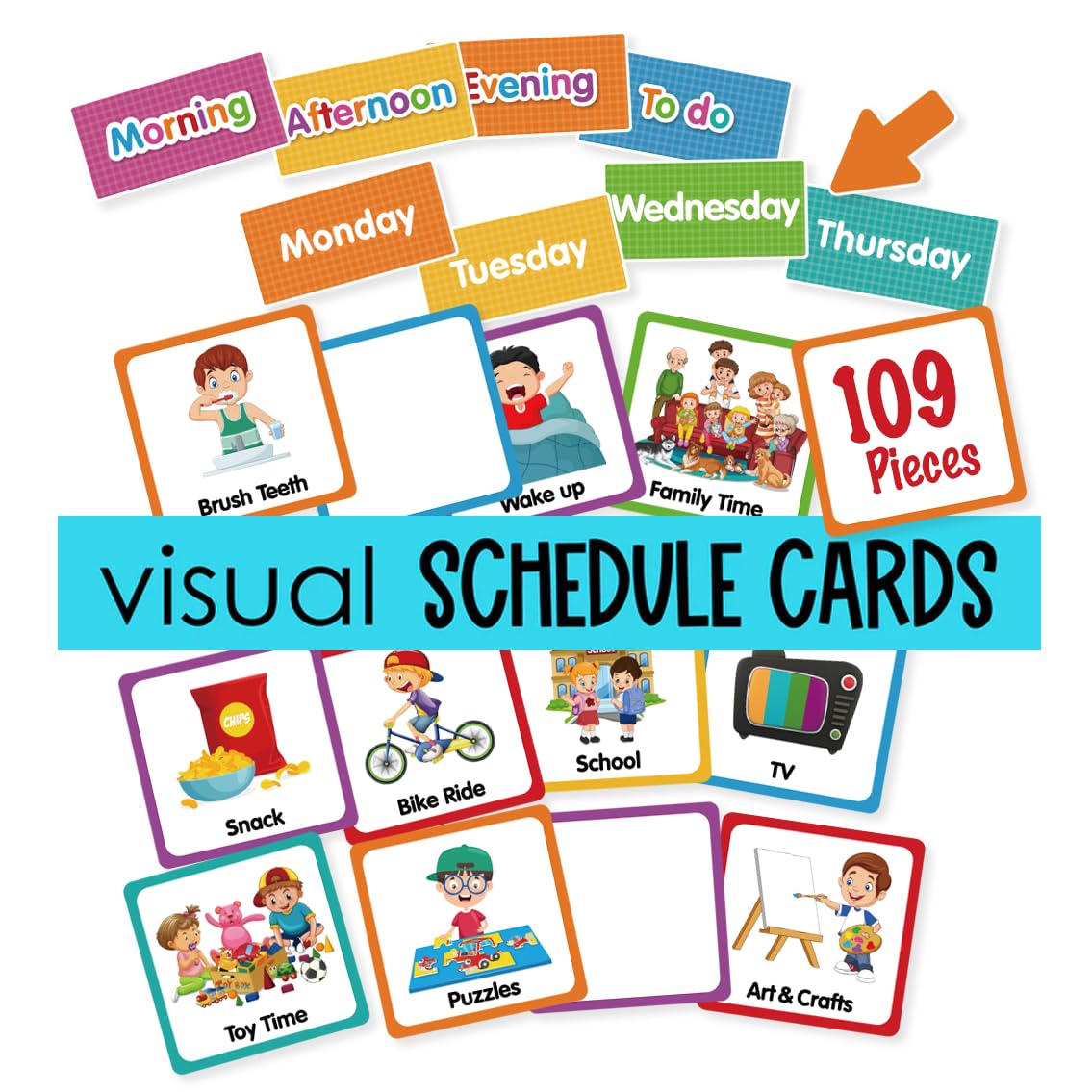 Photo 1 of Godery Large Visual Schedule Cards for Kids Chore Reward Chart,Bedtime Routine Cards for Toddlers, Includes 109 Cards for Home School Planner,Autism Learning Materials
