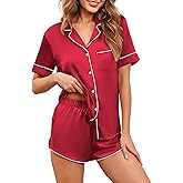 Ekouaer Womens Silk Satin Pajamas Set Short Sleeve Sleepwear Button Down Loungewear 2 Piece Pjs Shorts Set S-5X Plus Size