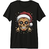 Christmas Sugar Skull Art Woman Santa Hat Festive Design Premium Tri-Blend T-Shirt