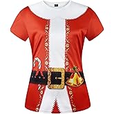 CLOFANWIN Women's Elf and Mrs Claus Costume Shirt Christmas Outfit T-Shirts