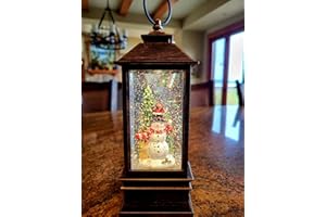 ZQQLITE Christmas Snow Globes (11 Inch, Square-Snowman), Black Brush Gold