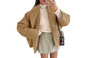 Yousify Womens Cropped Pea Coats Oversized Wool Blend Short Jackets Lapel Double Breasted Fall Winter Outerwear Outfits