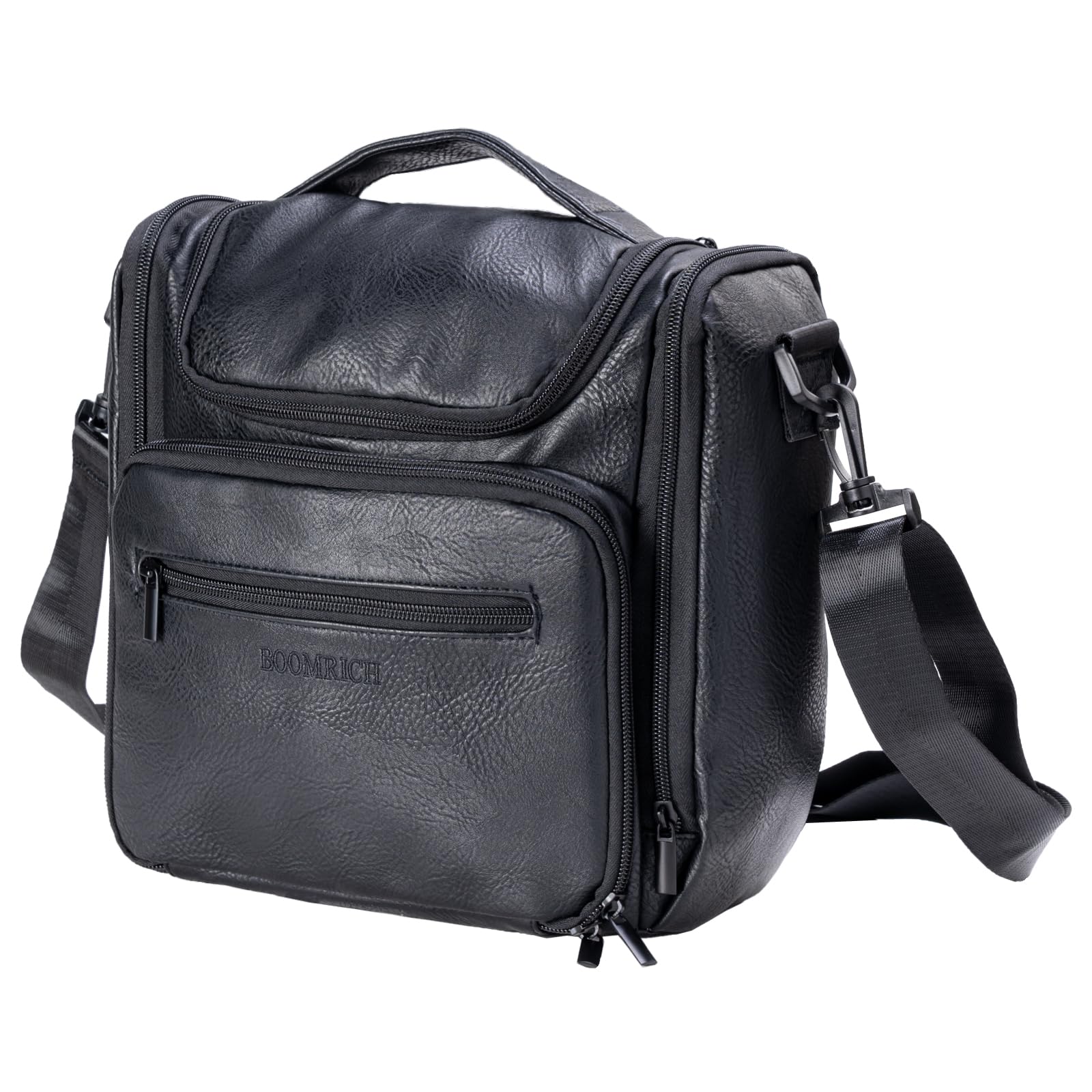 Photo 1 of BOOMRICH Large Toiletry Bag for Women, Hanging Leather Travel Makeup Bag with 360° Hook and Shoulder Strap, Travel Organizer for Full Sized Container, Toiletries, Brushes (Black)