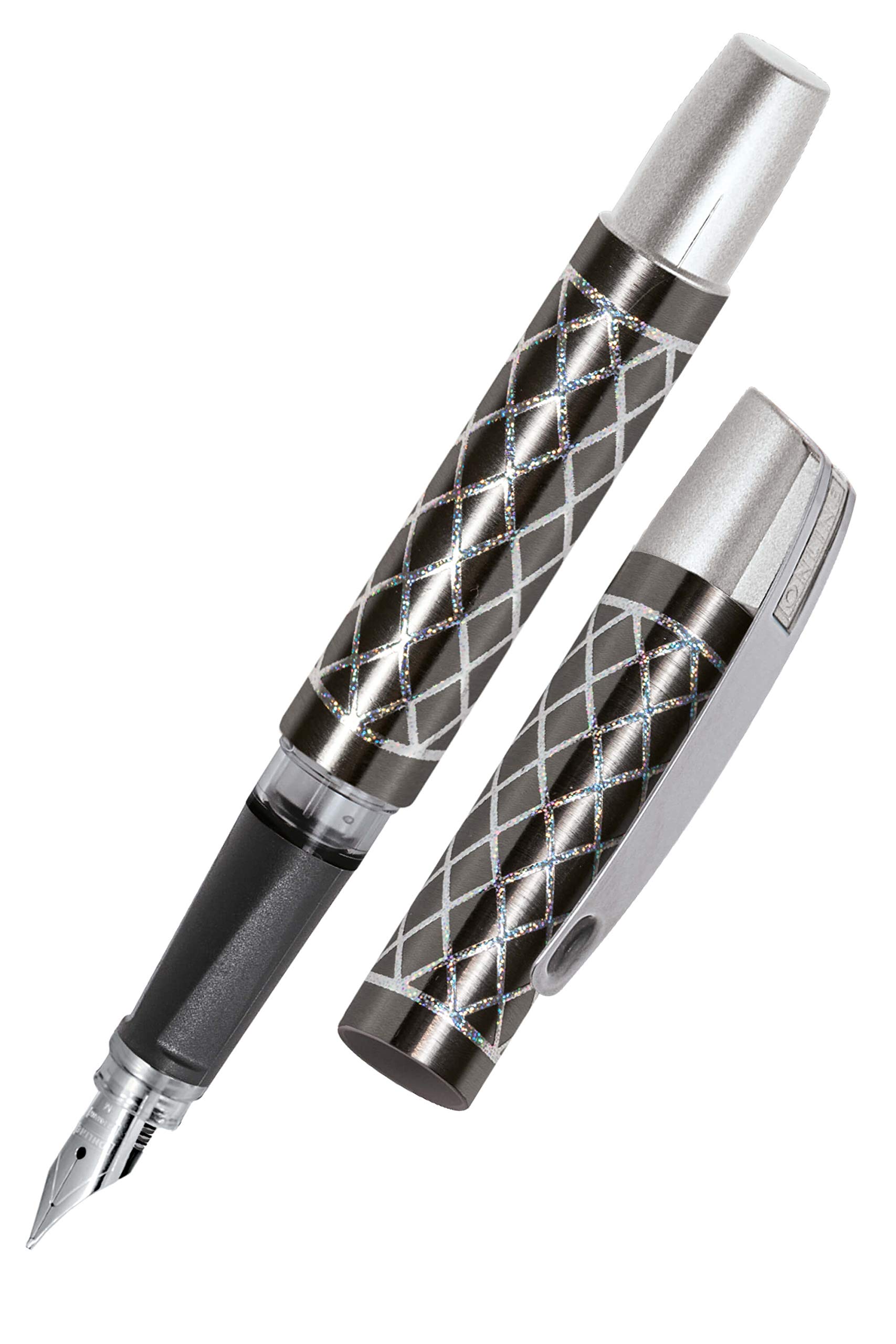 Online Ergonomic Fountain Pen for School/College - Campus Feel Grey - Solid Medium Nib, Soft Grip Part, for Standard Ink cartridges, refillable, Ideal for Beginners/Pupils/Students, 61400/3D