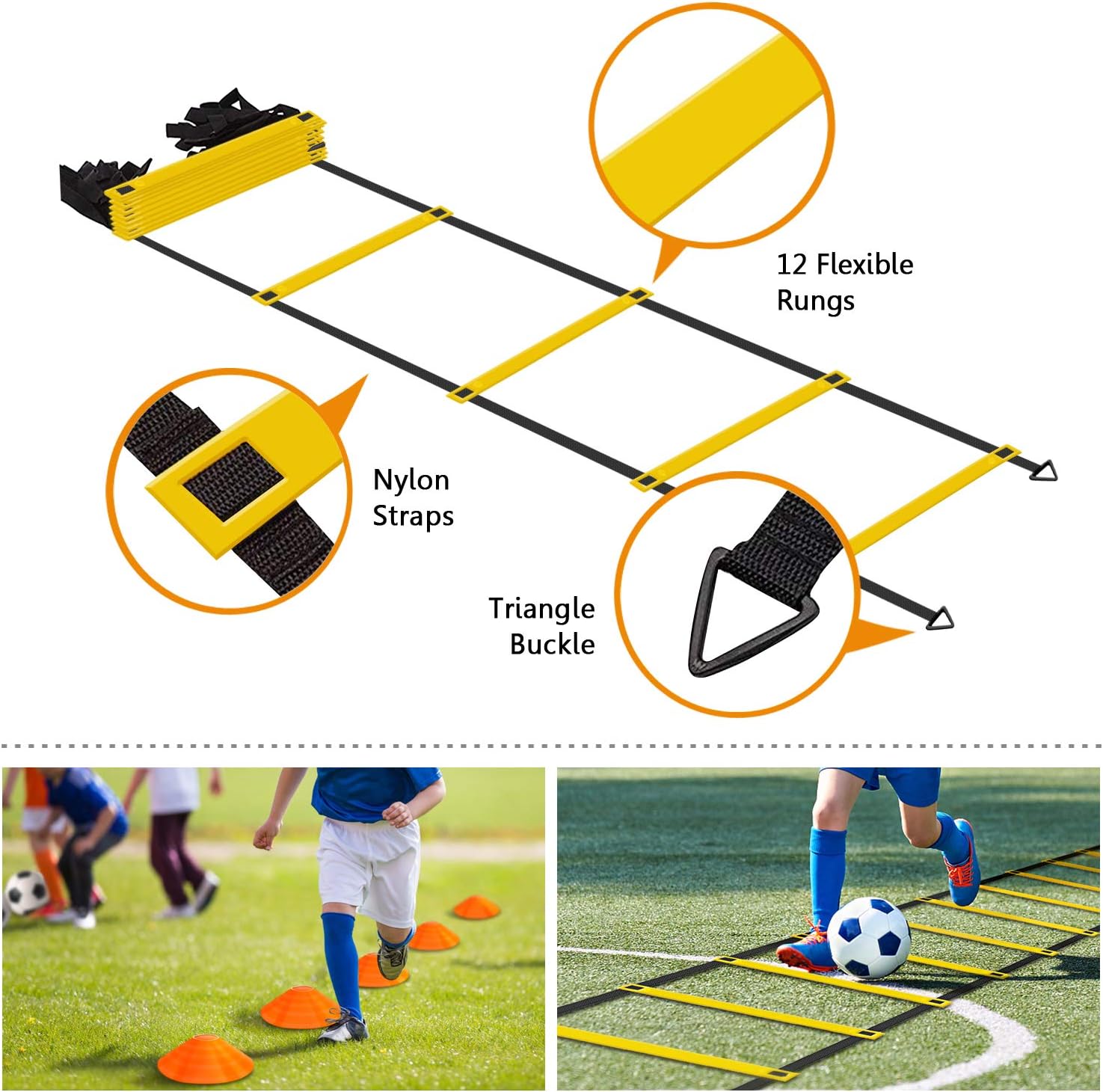 KIKILIVE Speed Agility Training Set, Exercise Equipment Kit for Soccer/Football- Premium Agility Ladder, Resistance Running Parachute, Sports Cones, Metal Pegs & Carrying Bag, Training Belt, Armband : Sports & Outdoors