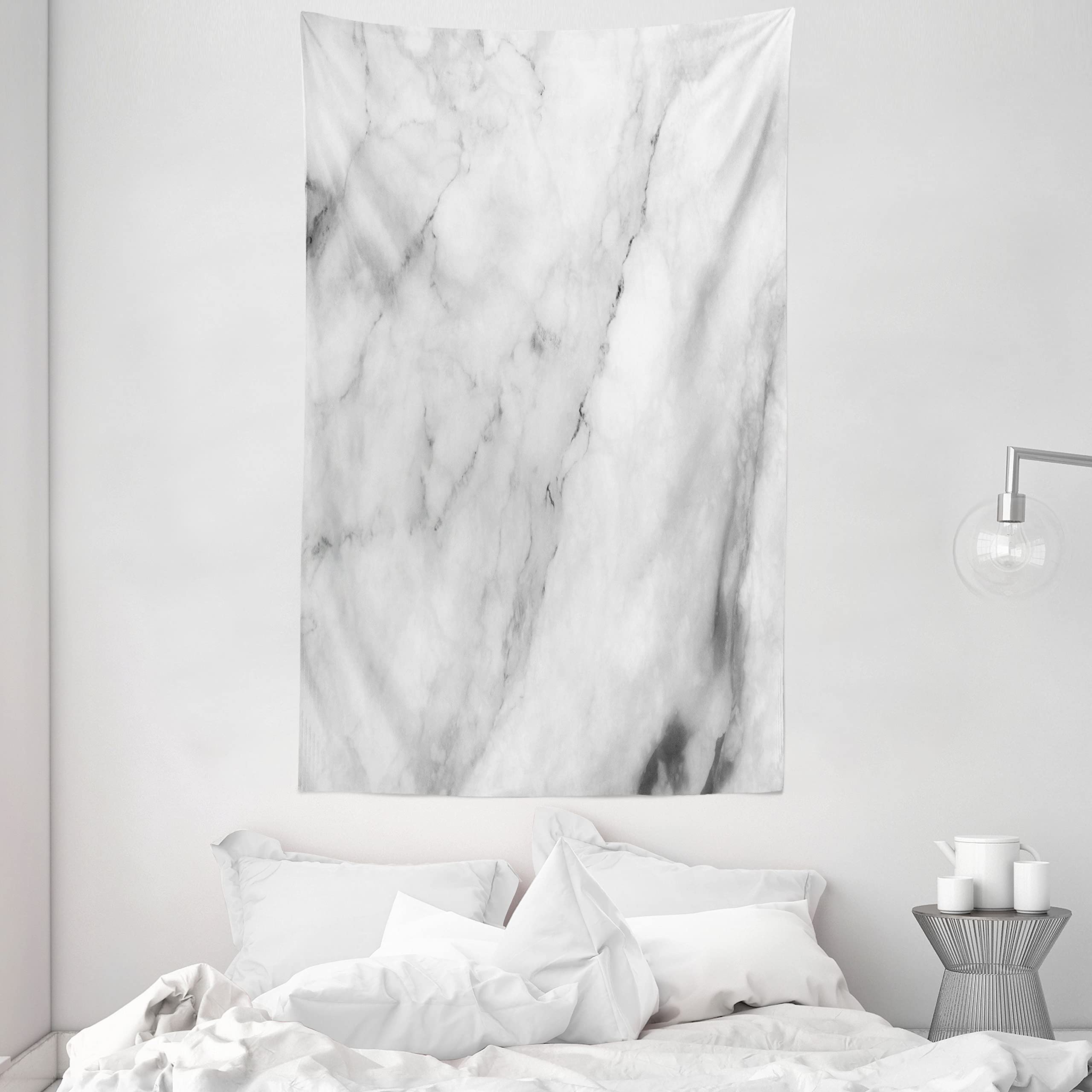 ABAKUHAUS Marble Tapestry, Granite Surface Motif Sketch Nature Effect and Cracks Antique Style Image, Fabric Wall Hanging Decor for Bedroom Living Room Dorm, 54 W X 90 L, Grey Dust White