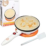 MasterChef Cordless Crepe Maker with FREE Recipe Guide- Non-stick Dipping Plate plus Electric Base and Spatula, Fun Gift