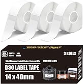 N12 Label Maker Tape N12 Labels Compatible with Nada N12 Label Printer 14x40mm (0.55"x1.57") Waterproof for Phomemo D30 D35 Q30 Thermal Mini Label Maker Label Tape Refills 3 Rolls, White