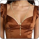 J&H DiaJuvelo 14k Gold Plated Rosary Bead Cross Necklaces, Virgin Mary Necklace for Women's, Gold Plated Rosary Bead Cross Necklaces, Hypoallergenic Non Tarnish Catholic Y Chain Religious Rosary Beads Crucifix Necklaces Jewelry Gift for Her