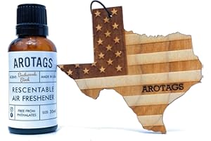 Arotags Texas Patriot Wooden Car Air Freshener - Long Lasting Backwoods Birch Scent Diffuses for 365+ Days - Includes Hanging Mirror Diffuser and Fragrance Oil - 100% American Made