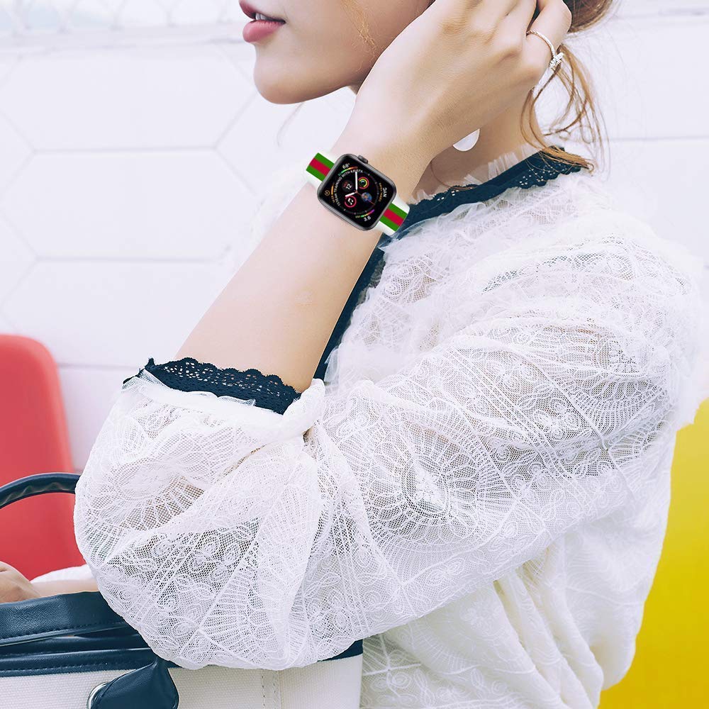 Premium Soft Silicone Band Compatible with Apple Watch Replacement for iWatch Strap Series 5 4 3 2 1 Black Red Green 38/40 42/44 (White, 42mm/44mm)