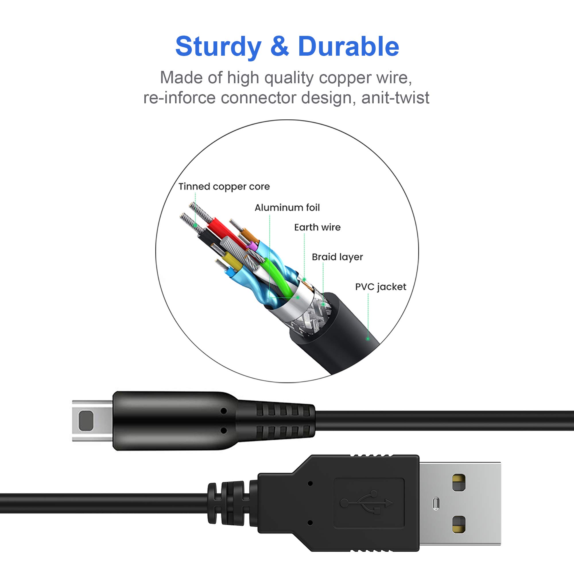 CSTESVN DSi USB Charger Cable Kit, Power Charging Cord and Stylus Pen Compatible with Nintendo DSi, with 3 Stylus