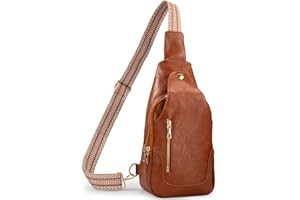 ILANKTOZI Sling Bag for Women Crossbody Backpack Fashion Fanny Pack Chest Bag for Travel Faux Leather Waist Packs with Guitar Strap(BROWN)