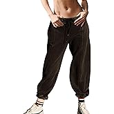 Miniyear Women Acid Wash Baggy Wide Leg Sweatpants Vintage Loose Elastic High Waisted Waist Pants Joggers Casual Streetwear