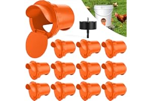 HIPYKAT Chicken Feeder Port 12pcs Poultry No Waste Port Kit with Stopper Lid, 1 Hole Saw, DIY Automatic Reusable Coop Feeders, Rain Proof Gravity Feeding Geese Duck Hens Rooster for Bucket Barrel Bin (Orange)