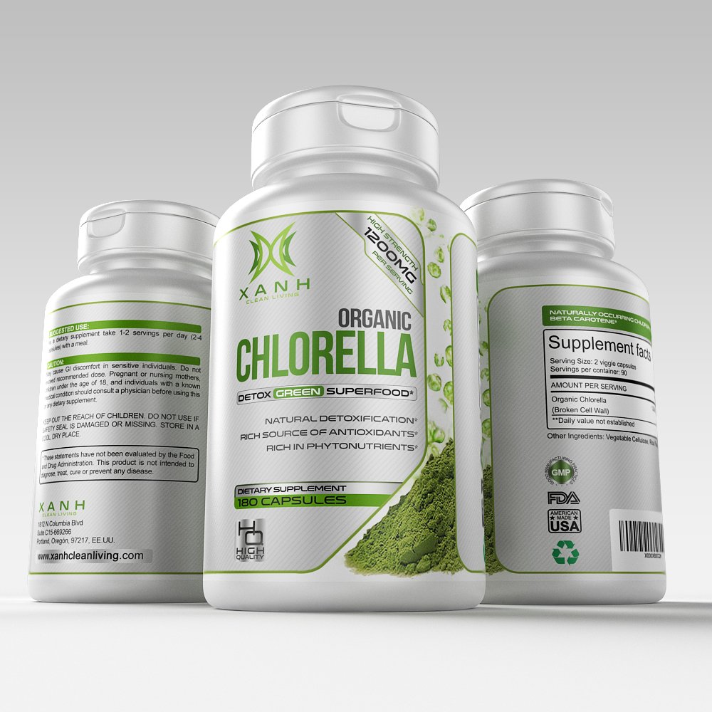 Xanh Organic Chlorella Tablets with Growth Factor 1200mg Green