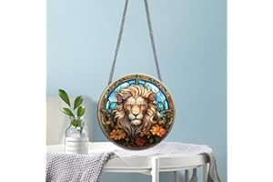HOTIYOK Fierce Lion Acrylic Window Hangings Wreath Decoration Stained Window & Wall Decor with Chain, Ideal Housewarming Gift, Home Decor for Mom Grandma Wife Teacher Animals Lover