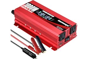 Cantonape 1000W/2000W(Peak) Car Power Inverter DC 12V to 110V/120V AC Converter with LCD Display Dual AC Outlets and Dual USB Car Charger for Car Home Laptop Truck Red
