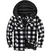 ZITY Boys Flannel Shirt Jacket Fleece Sherpa Lined Plaid Jackets Unisex Coat Full Zip Hoodie Girls Winter Outwear 6-15 Years