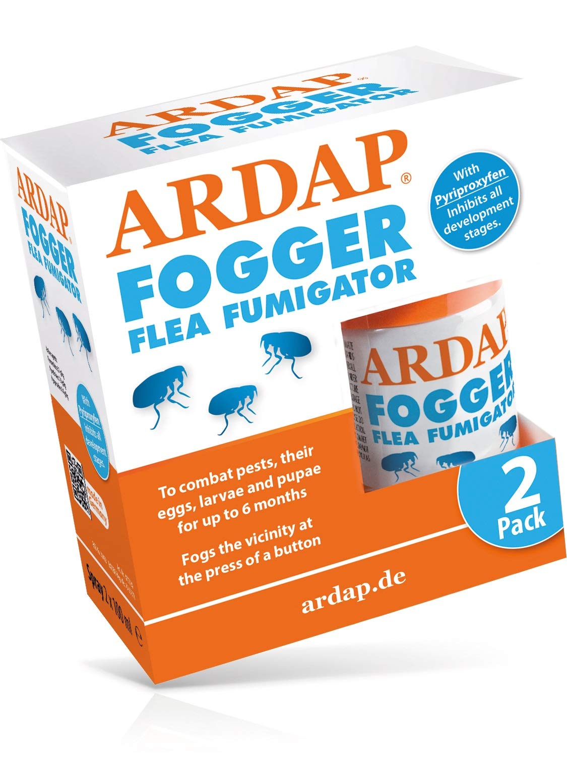 ARDAP Fogger Flea Fumigator 2 x 100ml - Flea bombs for home & animal environment - Flea fogger for home in rooms up to 30m² - Flea bomb, room fogger with effective protection up to 6 months