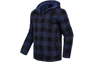 Xsylxgc Fleece Jacket Men Plaid Hoodies Zip Up Fall Sweatshirts Jacket