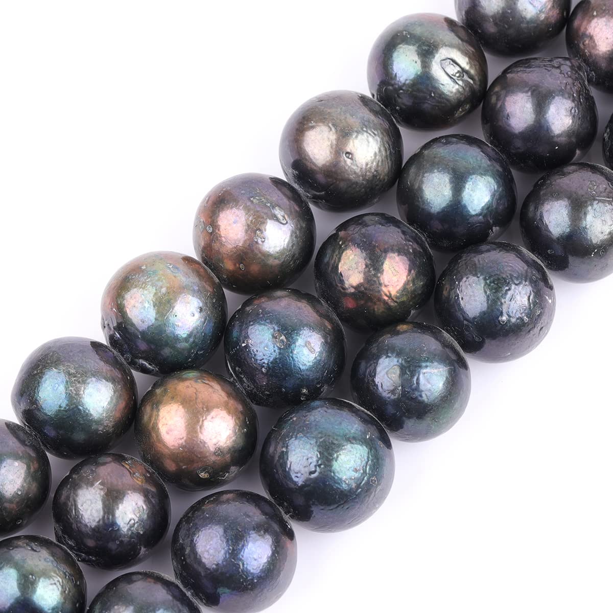 GEM-Inside Real Genuine Black Edison Nucleated Pearl Baroque Round Cultured Freshwater Pearl Beads for Jerwelry Bracelets Necklace Crafts Making Pearls Strands Full 15inch